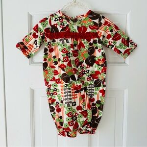 Tralala Floral Infant Gown - Red, Green, Brown — With Hat